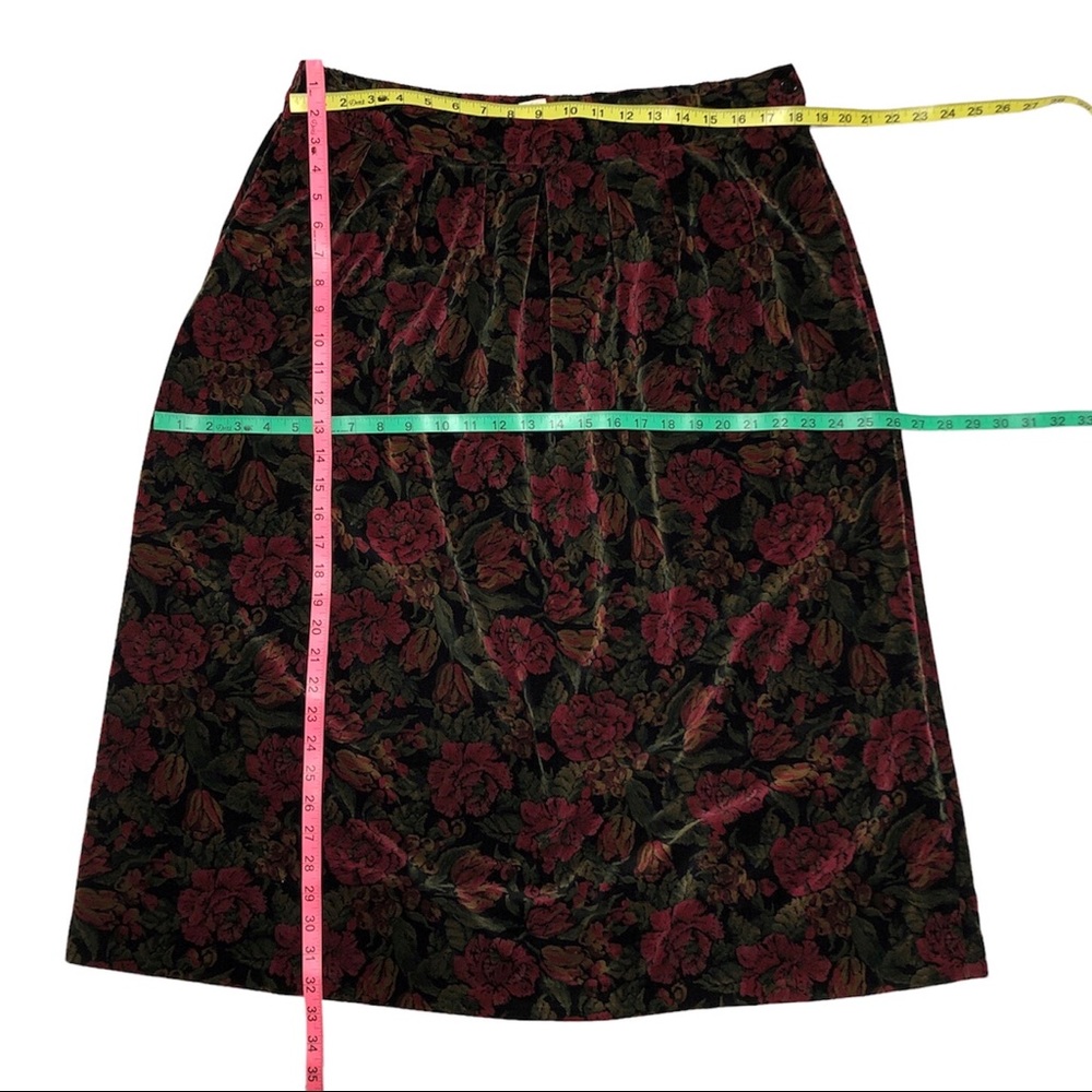 Vintage Bryn Connelly Velvet Rose Print Midi Skirt - Picture 10 of 11